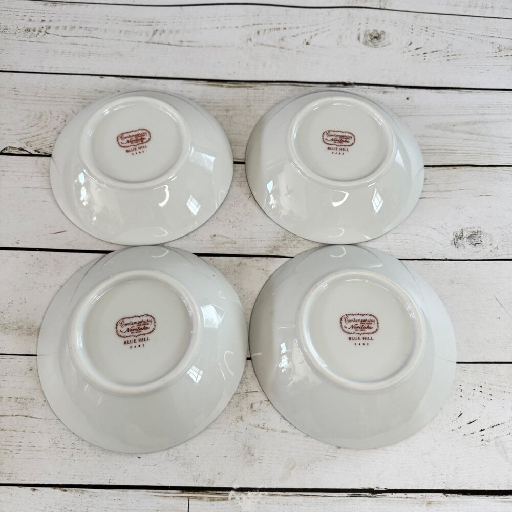 Noritake Blue Hill 2482 Fruit Bowls Set of 4 Blue Floral Rim Contemporary - Picture 7 of 8
